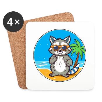 Waschbär Aquarell Cartoon Kawaii Clipart Tier - Untersetzer (4er-Set) - Weiß - Vorne