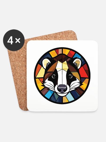 Dachs Buntes Aquarell Tier Haustier Illustration - Untersetzer (4er-Set) - Weiß