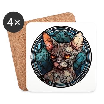 Devon Rex Katzenrasse Aquarellglas - Untersetzer (4er-Set) - Weiß - Vorne