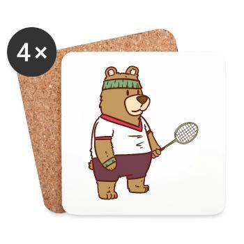Sportlicher Speedminton Bärensportler - Untersetzer (4er-Set) - Weiß - Vorne