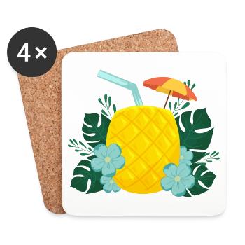 Ananas Drink - Tropischer Cocktail Sommer - Untersetzer (4er-Set) - Weiß - Vorne