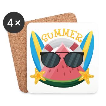 Summer Wassermelone mit Sonnenbrille - Untersetzer (4er-Set) - Weiß - Vorne