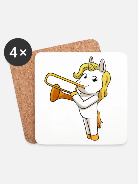 Einhorn Posaune - Untersetzer (4er-Set) - Weiß