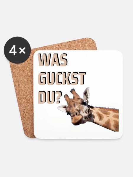 Was guckst du? Lustige Giraffe Spruch Geschenk - Untersetzer (4er-Set) - Weiß