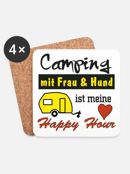 happy hour camping mit frau und hund - Untersetzer (4er-Set) - Weiß