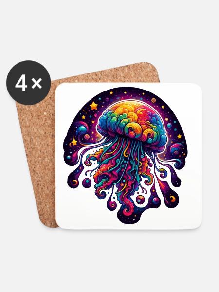 Psychedelische kosmische Qualle - Untersetzer (4er-Set) - Weiß