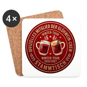 Winter Stammtisch Abzeichen Glühwein Crew - Untersetzer (4er-Set) - Weiß - Vorne