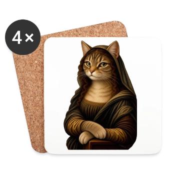Mona Lisa als Katze - Untersetzer (4er-Set) - Weiß - Vorne
