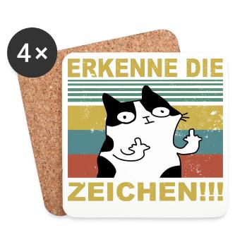 Erkenne die Zeichen Lustige Katze - Untersetzer (4er-Set) - Weiß - Vorne