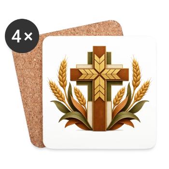 Holz Kreuz Weizen Ornament - Untersetzer (4er-Set) - Weiß - Vorne