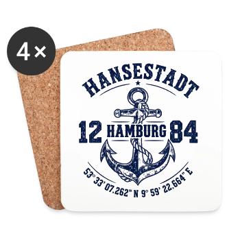 Hansestadt Hamburg - Hamburger Hafen - Alster Elbe - Untersetzer (4er-Set) - Weiß - Vorne