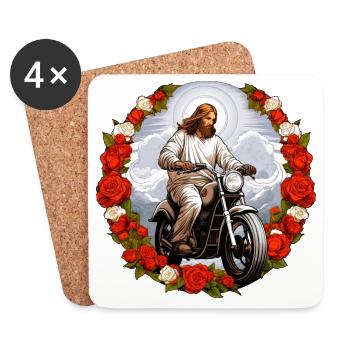 Motorrad Jesus - Untersetzer (4er-Set) - Weiß - Vorne