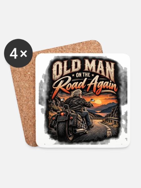 Old Biker - Untersetzer (4er-Set) - Weiß