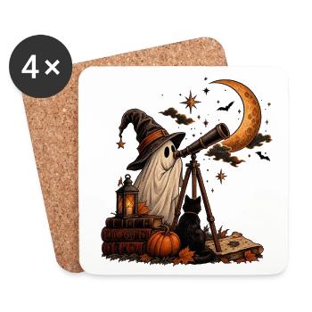 Halloween Geist mit Katze und Sternenhimmel - Untersetzer (4er-Set) - Weiß - Vorne