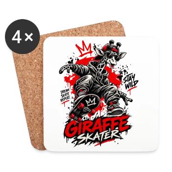 Giraffe Skateboarder Street Art - Untersetzer (4er-Set) - Weiß - Vorne