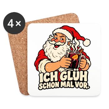 Ich glüh schon mal vor – Weihnachtsmann - Untersetzer (4er-Set) - Weiß - Vorne