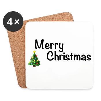 Merry Christmas - Frohe Weihnachten - Untersetzer (4er-Set) - Weiß - Vorne