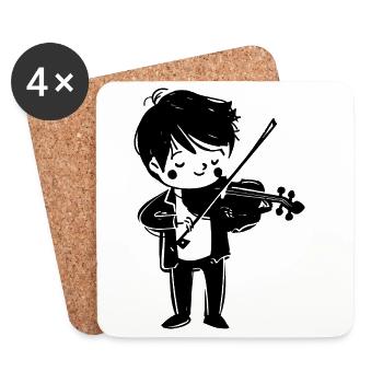 Cartoon Violine Junge - Untersetzer (4er-Set) - Weiß - Vorne