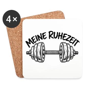 Meine Ruhezeit – Hantel– Krafttraining - Untersetzer (4er-Set) - Weiß - Vorne