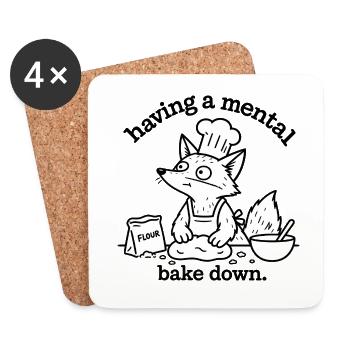 Mental Bake Down – Lustiger Fuchs beim Backen - Untersetzer (4er-Set) - Weiß - Vorne