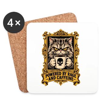 Angetrieben von Wut und Koffein Lustiges wütendes Katzen-Meme - Untersetzer (4er-Set) - Weiß - Vorne