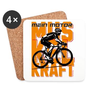 Mein Motor Muskelkraft - Rennrad Motiv - Untersetzer (4er-Set) - Weiß - Vorne