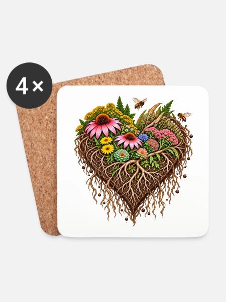 Wurzelherz Blumenpracht - Untersetzer (4er-Set) - Weiß