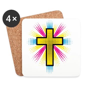 Sonnenneon Kreuz Spritzer - Untersetzer (4er-Set) - Weiß - Vorne