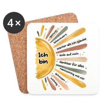 Ich bin genug – Positive Affirmationen Sonne - Untersetzer (4er-Set) - Weiß - Vorne