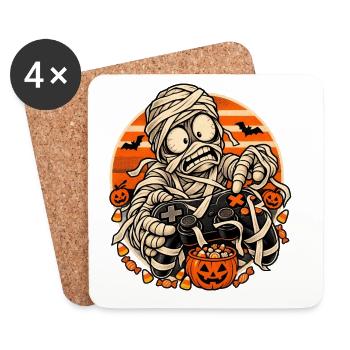 Halloween-Mumien-Gamer vor Retro-Sonne - Untersetzer (4er-Set) - Weiß - Vorne