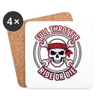 Full Throttle – Skull Biker Badge Ride or Die - Untersetzer (4er-Set) - Weiß - Vorne