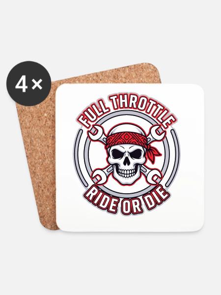 Full Throttle – Skull Biker Badge Ride or Die - Untersetzer (4er-Set) - Weiß