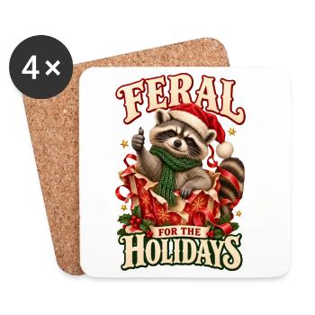 Feral For The Holidays Waschbär Weihnachten Humor - Untersetzer (4er-Set) - Weiß - Vorne