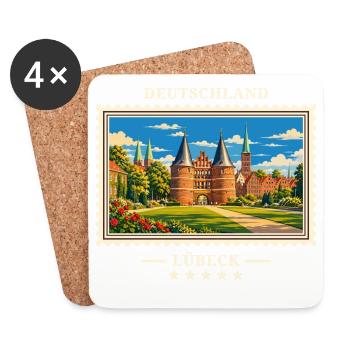 Deutschland Lübeck Vintage Reisemarke - Untersetzer (4er-Set) - Weiß - Vorne