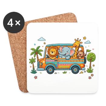 Safari Freunde im bunten Van - Untersetzer (4er-Set) - Weiß - Vorne