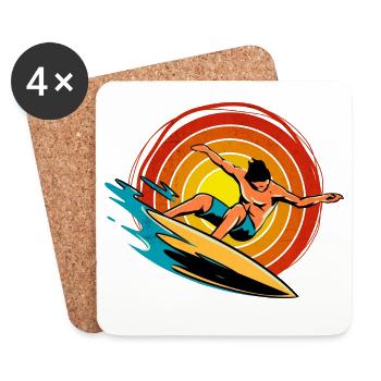 Surfer auf einer Welle mit Retro-Sonnenuntergang - Untersetzer (4er-Set) - Weiß - Vorne