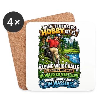 Golf im Wald: Bälle, See, Lachen - Untersetzer (4er-Set) - Weiß - Vorne