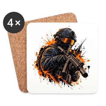 Taktischer Soldat mit Farb Spritzern - Gamer Motiv - Untersetzer (4er-Set) - Weiß - Vorne