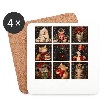 Vintage Christmas Cats Cute Holiday Cat Collage - Untersetzer (4er-Set) - Weiß - Vorne