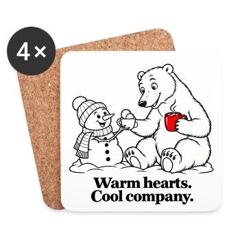 Eisbär teilt Kakao mit einem Schneemann - Untersetzer (4er-Set) - Weiß - Vorne