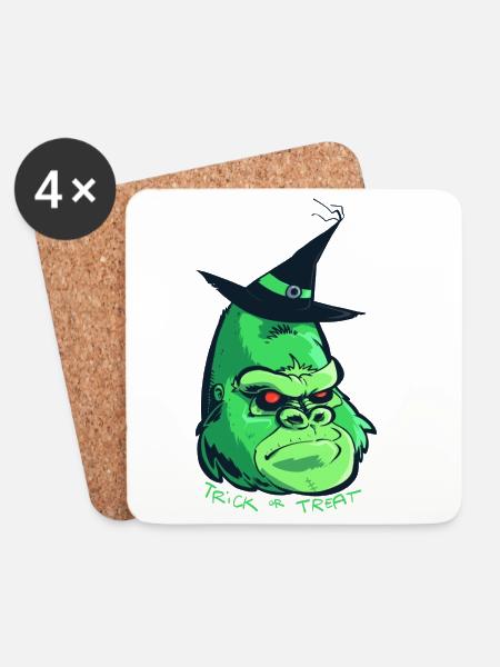 Halloween-Zombie-Gorilla - Untersetzer (4er-Set) - Weiß