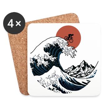 Japanische Ukiyo-e Gravel Bike Wave Art - Untersetzer (4er-Set) - Weiß - Vorne