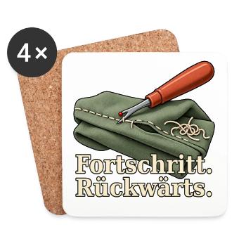 Fortschritt. Rückwärts. – Nähhumor mit Nahttrenner - Untersetzer (4er-Set) - Weiß - Vorne