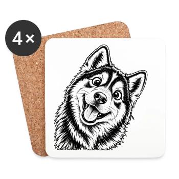 Fröhliche Husky Design - Untersetzer (4er-Set) - Weiß - Vorne