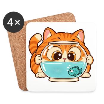 Katzenbaby am Fischglas Aquarium - Untersetzer (4er-Set) - Weiß - Vorne