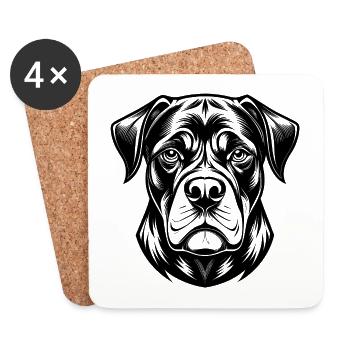 Rottweiler-Hundekopf - Untersetzer (4er-Set) - Weiß - Vorne