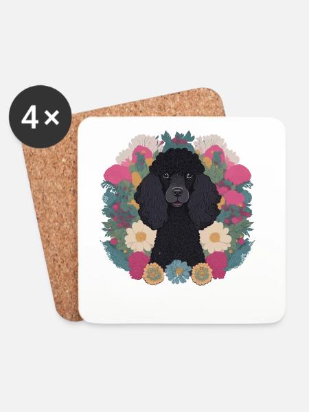 Schwarzer Pudel mit Blumen Pudel Liebhaber Hund - Untersetzer (4er-Set) - Weiß