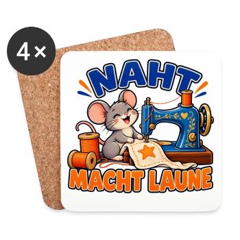 Naht macht Laune – Maus an der Nähmaschine - Untersetzer (4er-Set) - Weiß - Vorne