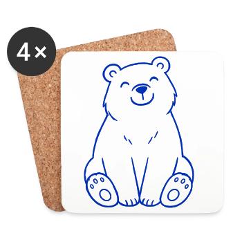 Blauer Bär Linienbild - Untersetzer (4er-Set) - Weiß - Vorne