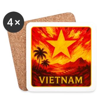Vietnam mit gelbem Stern und Reisterrassen - Untersetzer (4er-Set) - Weiß - Vorne